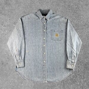 Lauren Ralph Lauren Denim Button Down Shirt Womens Large Light Wash Crest Logo